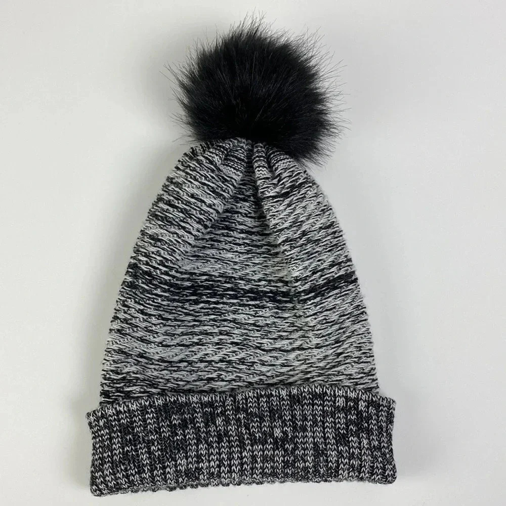✨ADD 5 Gray knitted knit Pom Pom beanie hat cozy warm slouchy hat toque wool cap